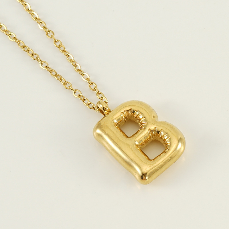 Or / Collier avec pendentif pour femme en acier inoxydable plaqué or 18 carats avec lettre B simple série 1 pièce Image2